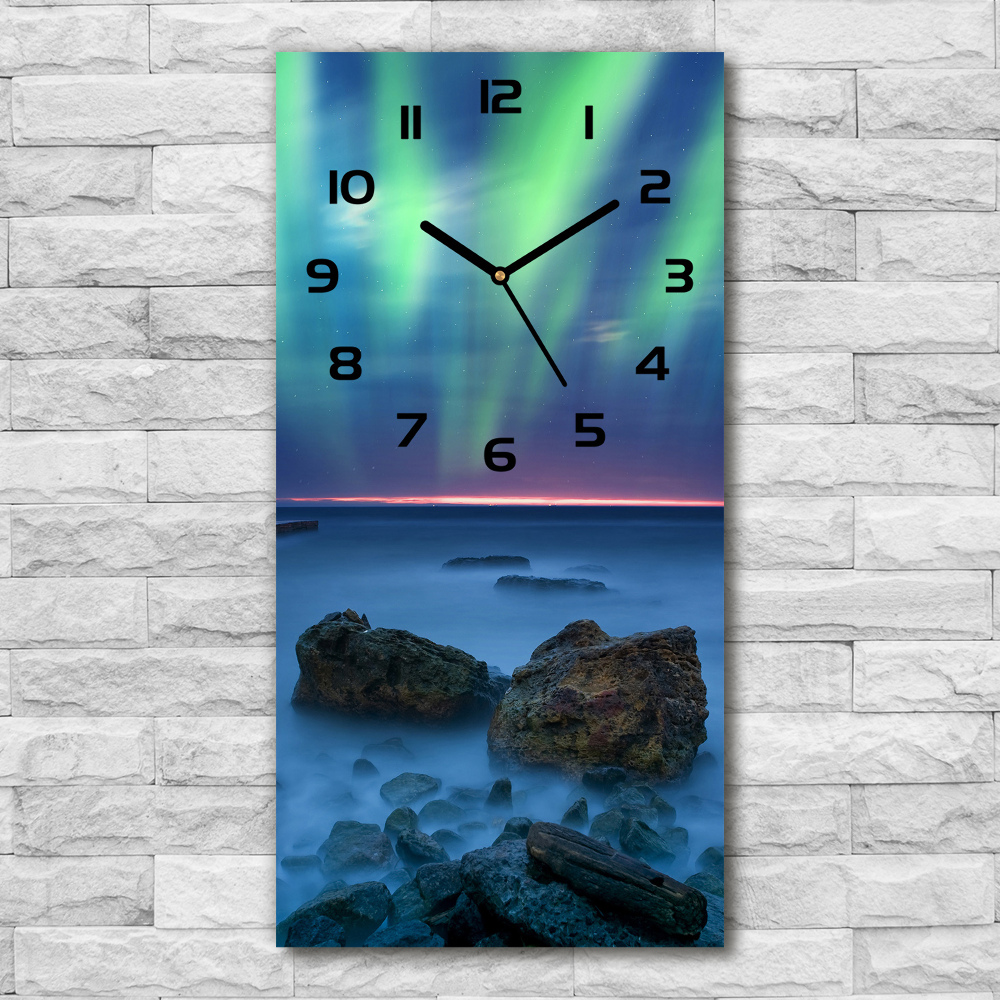 Modern vertical wall clock Northern lights