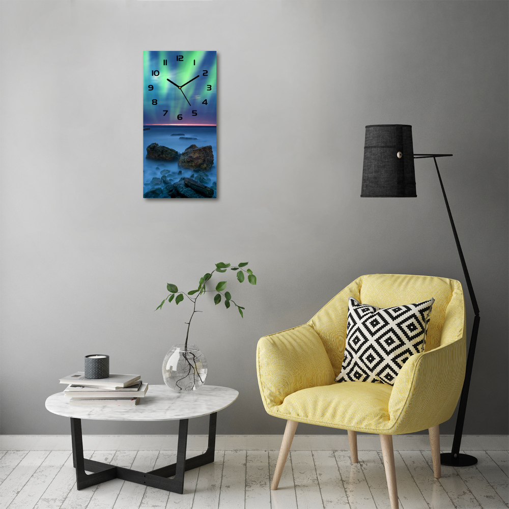 Modern vertical wall clock Northern lights