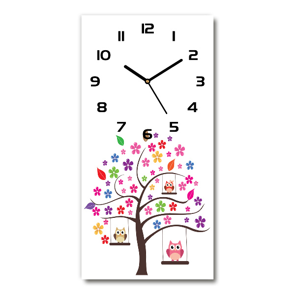 Vertical wall clock Owls on swings