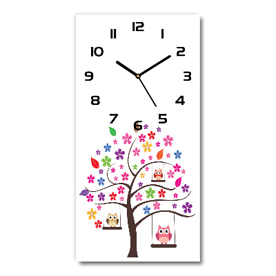 Vertical wall clock Owls on swings