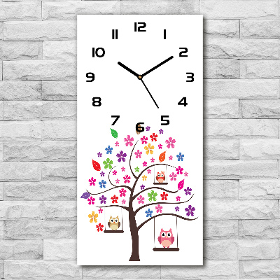 Vertical wall clock Owls on swings