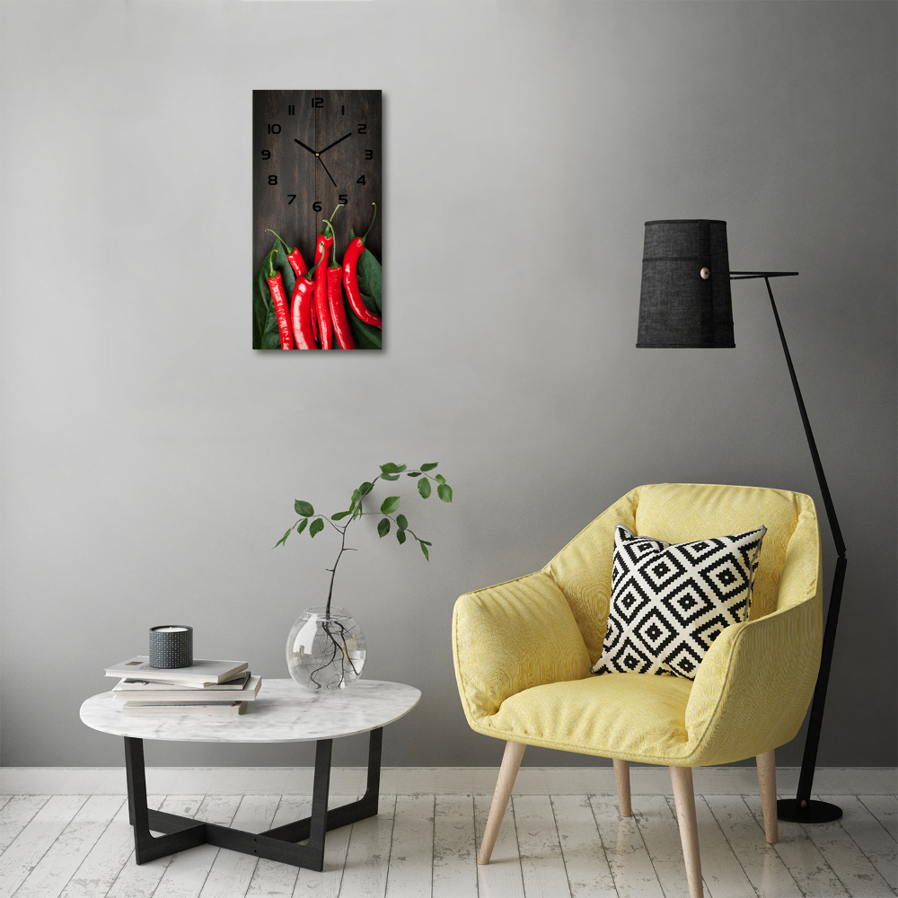 Modern vertical wall clock Chilli peppers