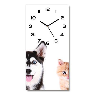 Vertical rectangular wall clock Dog and cat