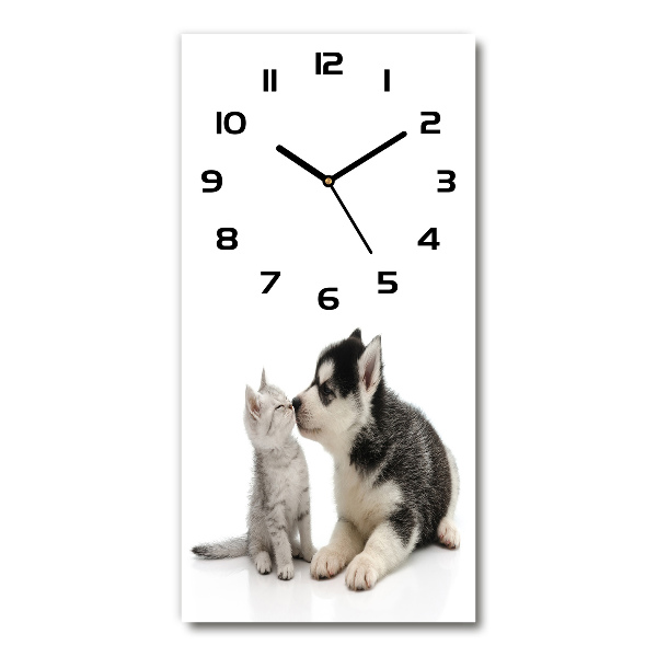 Vertical rectangular wall clock Dog and cat