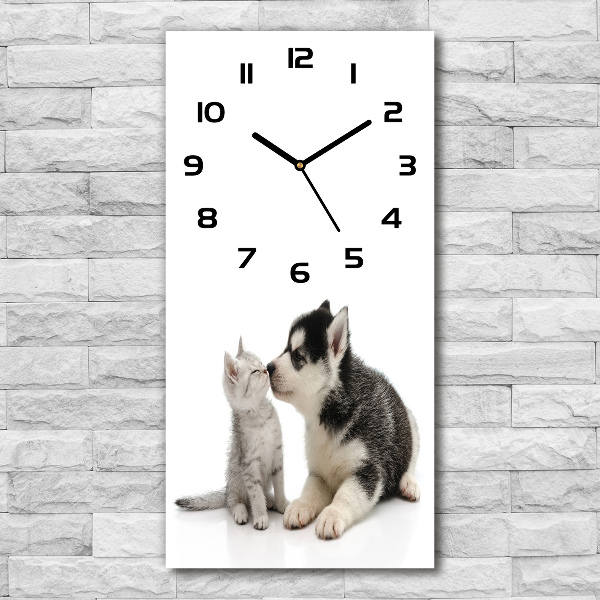 Vertical rectangular wall clock Dog and cat