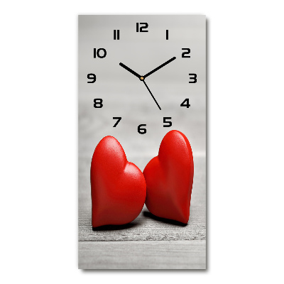 Modern vertical wall clock Hearts on wood