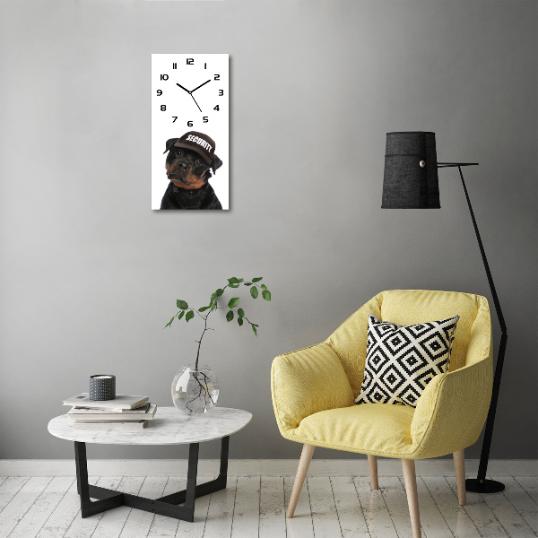 Vertical wall clock Rottweiler in the hat