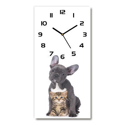 Vertical wall clock Dog and cat