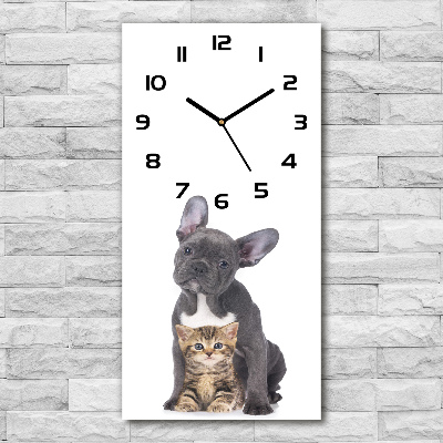 Vertical wall clock Dog and cat