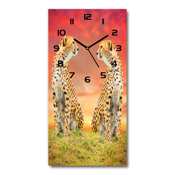 Modern vertical wall clock Two cheetahs