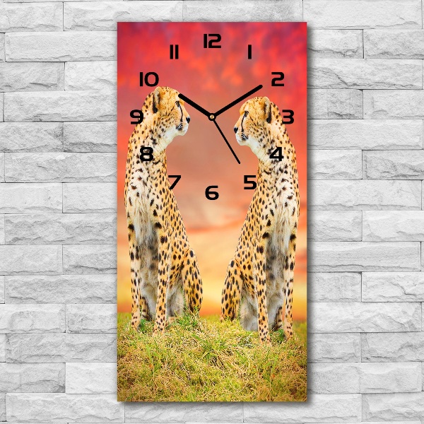 Modern vertical wall clock Two cheetahs