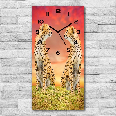 Modern vertical wall clock Two cheetahs