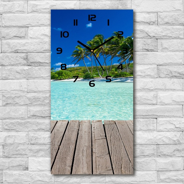 Vertical rectangular wall clock Tropical beach