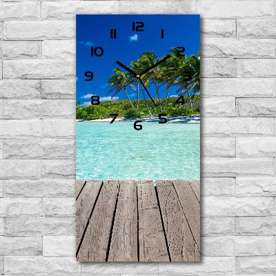 Vertical rectangular wall clock Tropical beach