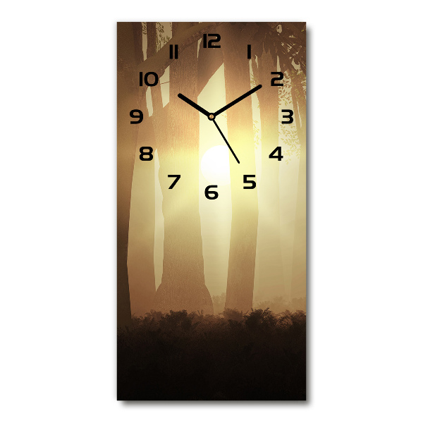 Vertical wall clock Fog in the forest