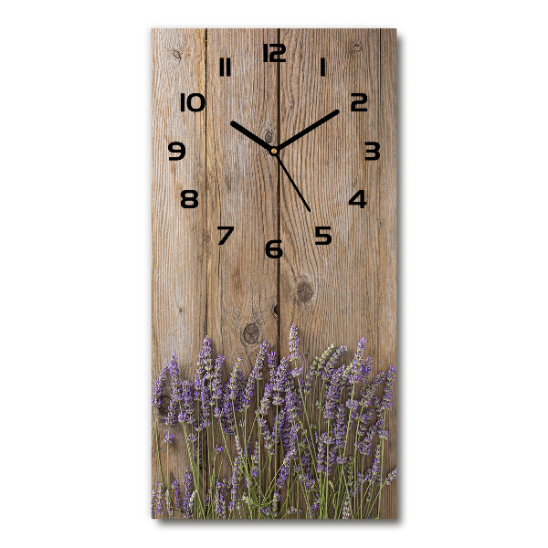 Vertical wall clock Lavender on wood