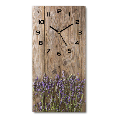 Vertical wall clock Lavender on wood