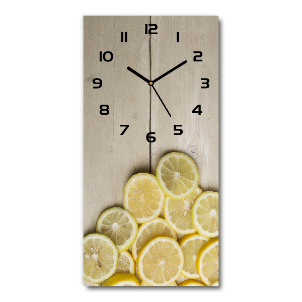 Vertical wall clock Lemons on wood