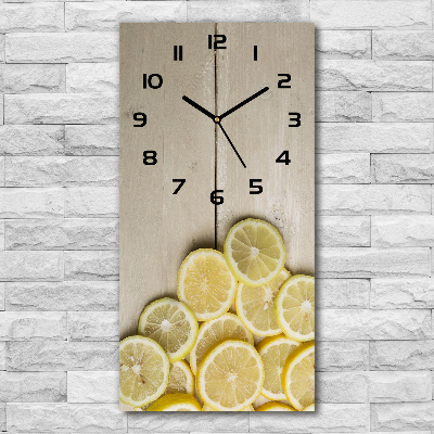 Vertical wall clock Lemons on wood