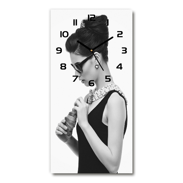 Vertical rectangular wall clock Woman with glasses