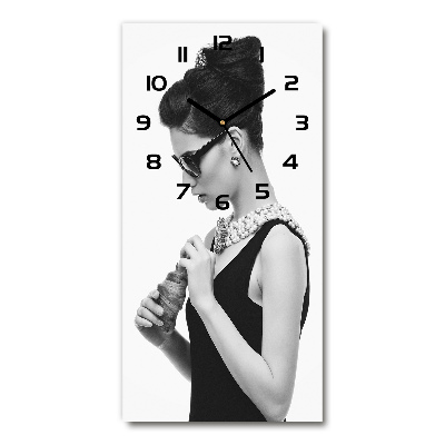 Vertical rectangular wall clock Woman with glasses