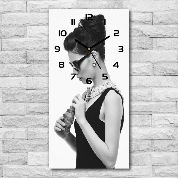 Vertical rectangular wall clock Woman with glasses