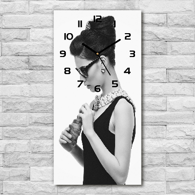 Vertical rectangular wall clock Woman with glasses