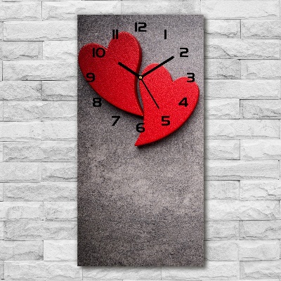 Vertical wall clock Red hearts