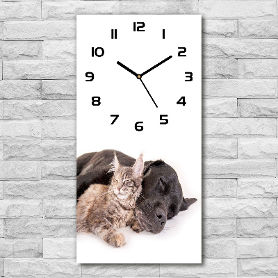 Vertical wall clock Dog and cat