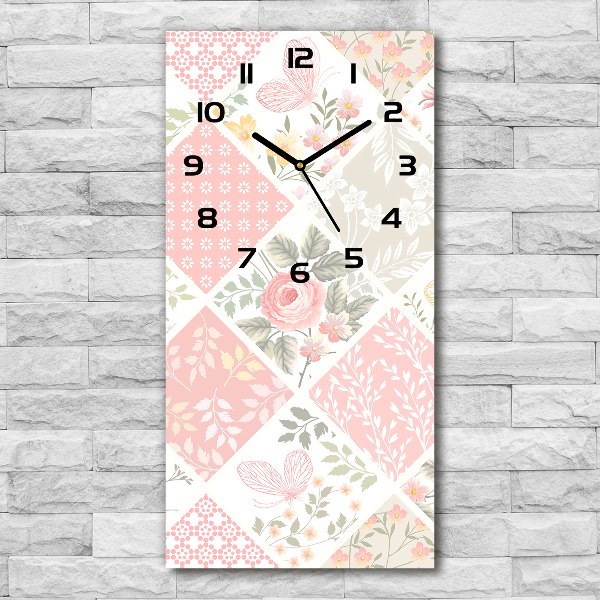 Vertical rectangular wall clock Floral pattern