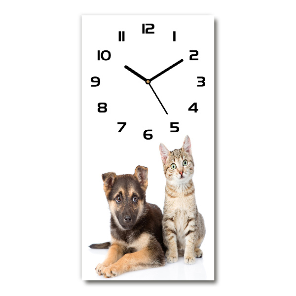 Vertical rectangular wall clock Dog and cat