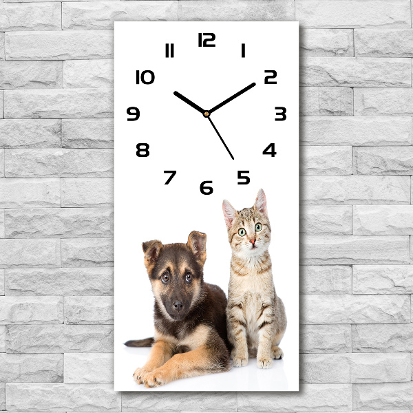 Vertical rectangular wall clock Dog and cat