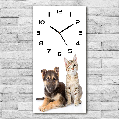 Vertical rectangular wall clock Dog and cat