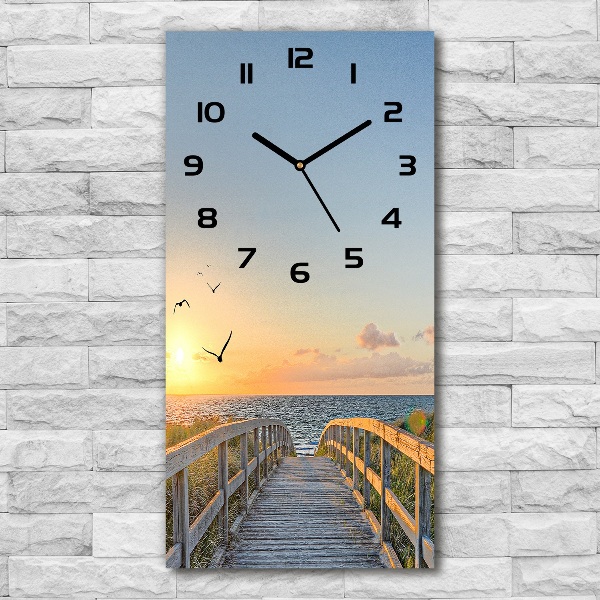 Vertical rectangular wall clock Path to the beach