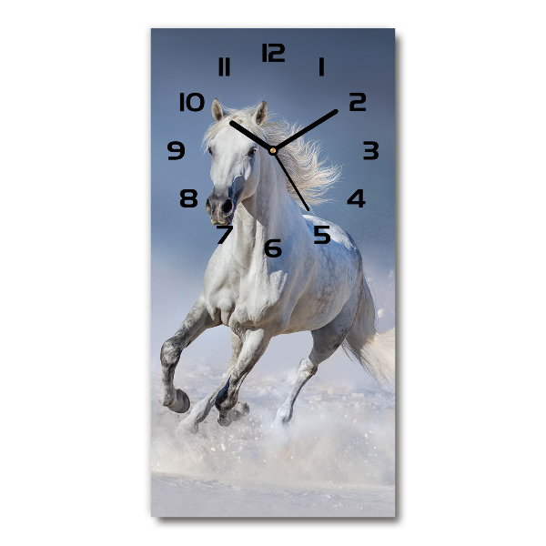 Modern vertical wall clock White horse at a gallop