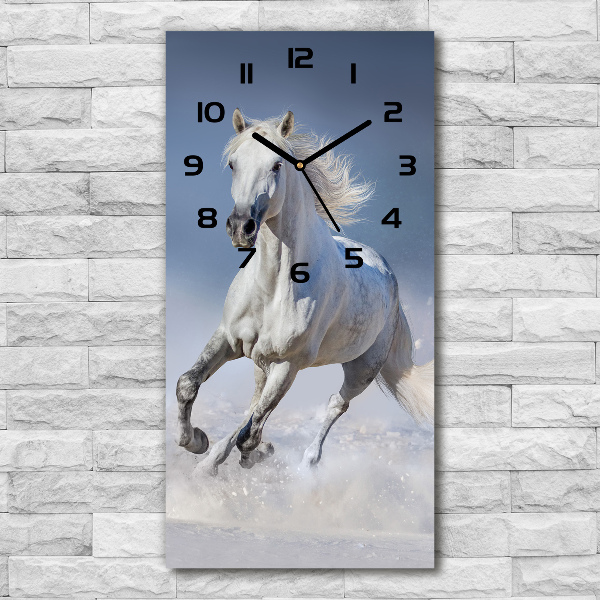 Modern vertical wall clock White horse at a gallop