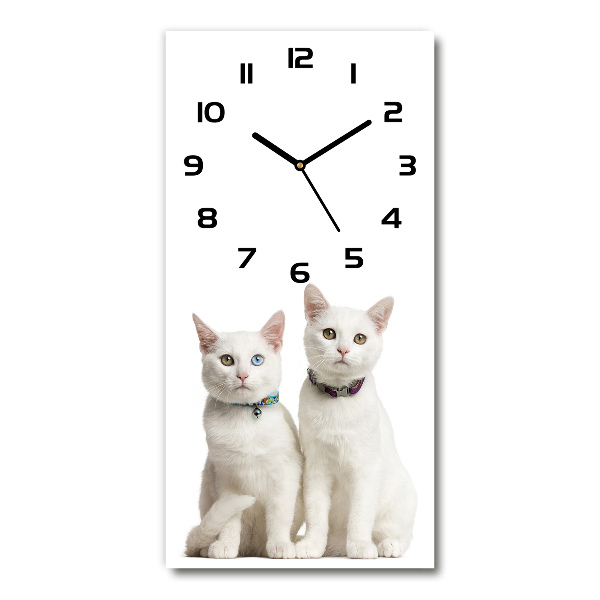 Modern vertical wall clock Two white cats