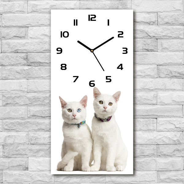 Modern vertical wall clock Two white cats