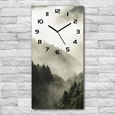 Vertical rectangular wall clock Fog over the forest