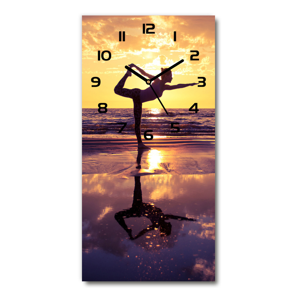 Vertical rectangular wall clock Yoga on the beach