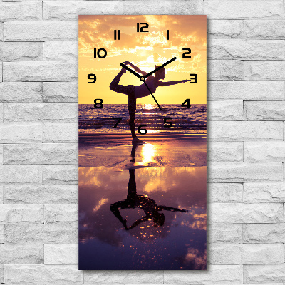 Vertical rectangular wall clock Yoga on the beach