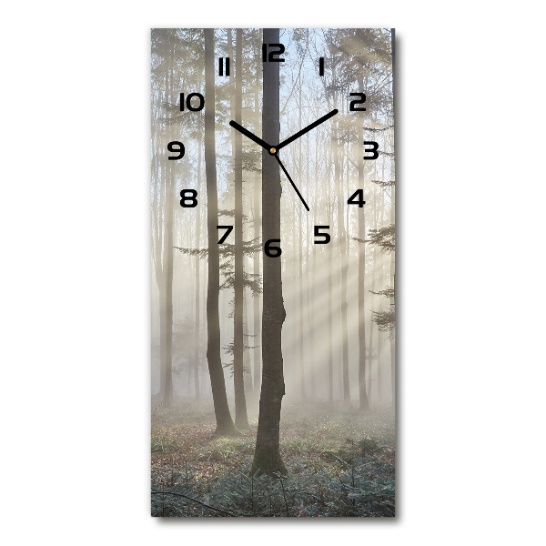 Vertical wall clock Fog in the forest