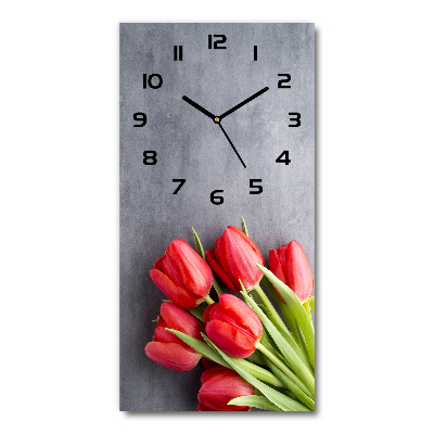 Vertical wall clock Red tulips