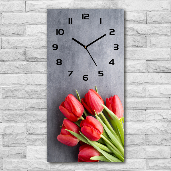 Vertical wall clock Red tulips