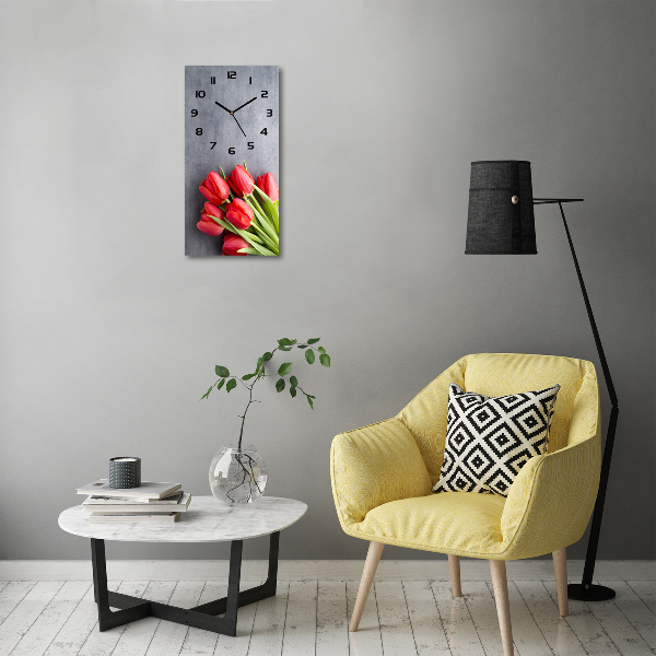 Vertical wall clock Red tulips