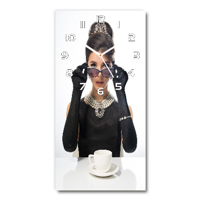 Vertical rectangular wall clock Woman with glasses