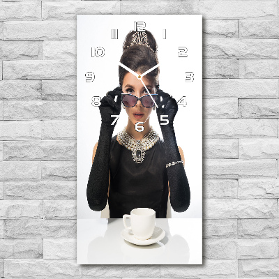 Vertical rectangular wall clock Woman with glasses