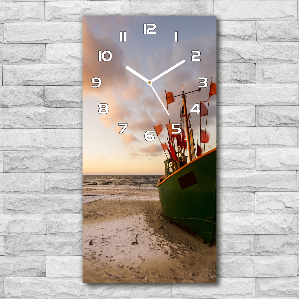 Vertical rectangular wall clock Fishing boat