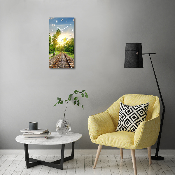 Vertical rectangular wall clock Railroad tracks