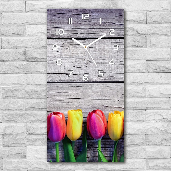 Vertical wall clock Colorful tulips